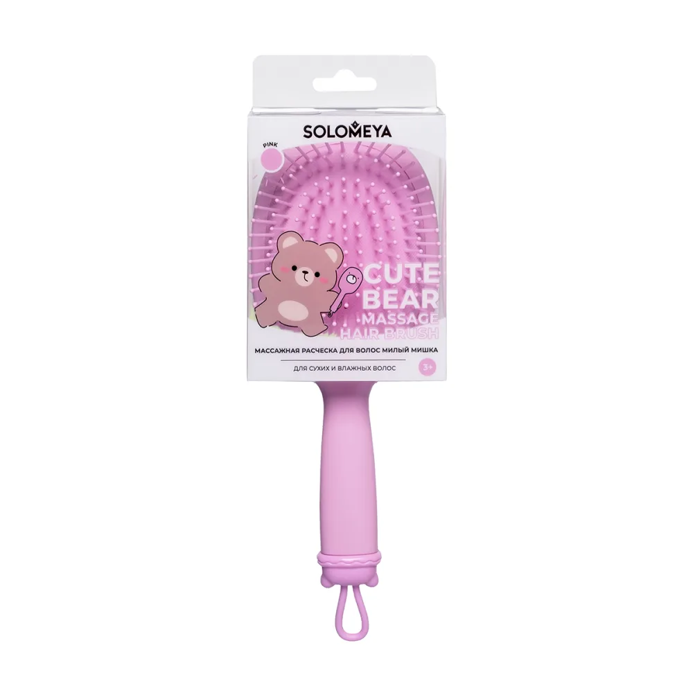 [SOLOMEYA] Массажная расческа для волос Милый Мишка Розовая  Cute Bear Massage Hair Brush Pink, 1 ш БК