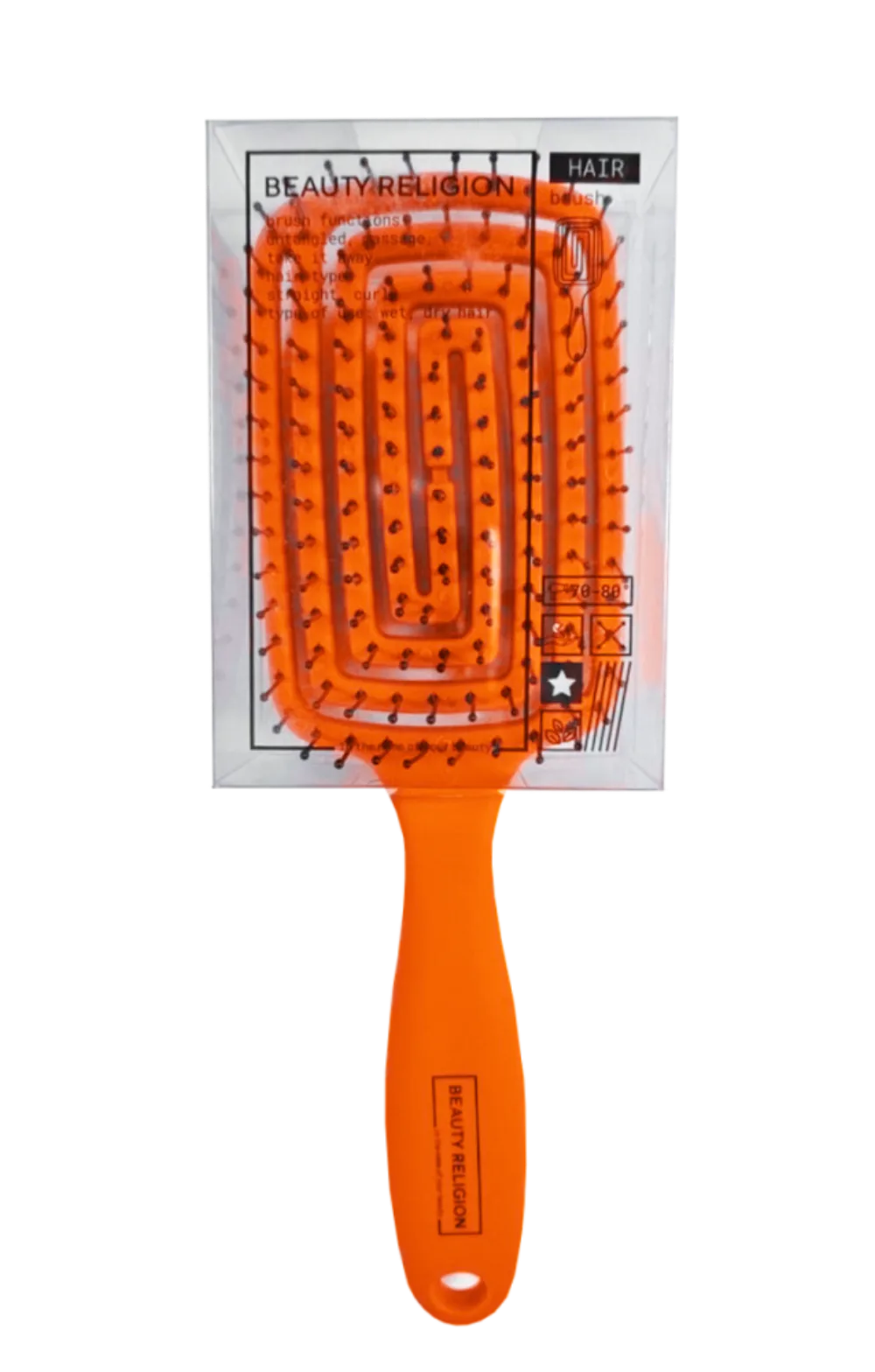 [BEAUTY RELIGION] Расческа массажная/распутывающая ОРАНЖЕВАЯ Massage Brush orange, 1 шт