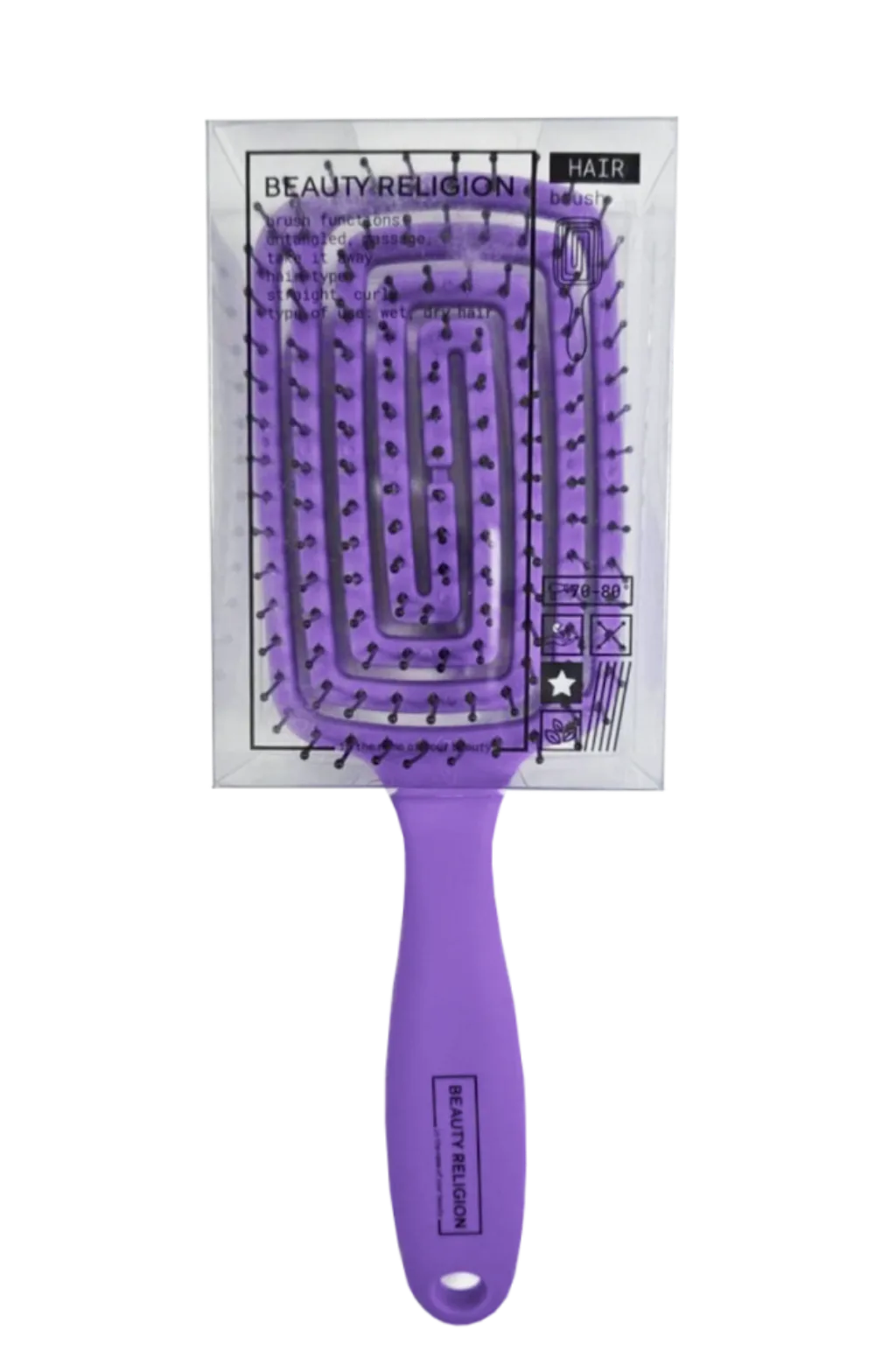 [BEAUTY RELIGION] Расческа массажная/распутывающая ФИОЛЕТОВАЯ мини формат Massage Brush mini purple, 1 шт