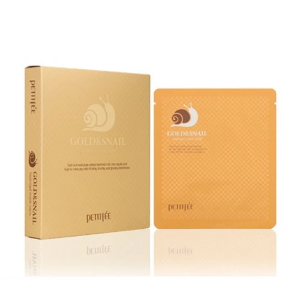 [PETITFEE] НАБОР Гидрогелевая маска для лица ЗОЛОТО/МУЦИН УЛИТКИ Gold&Snail Transparent Gel Mask Pack, 5 шт