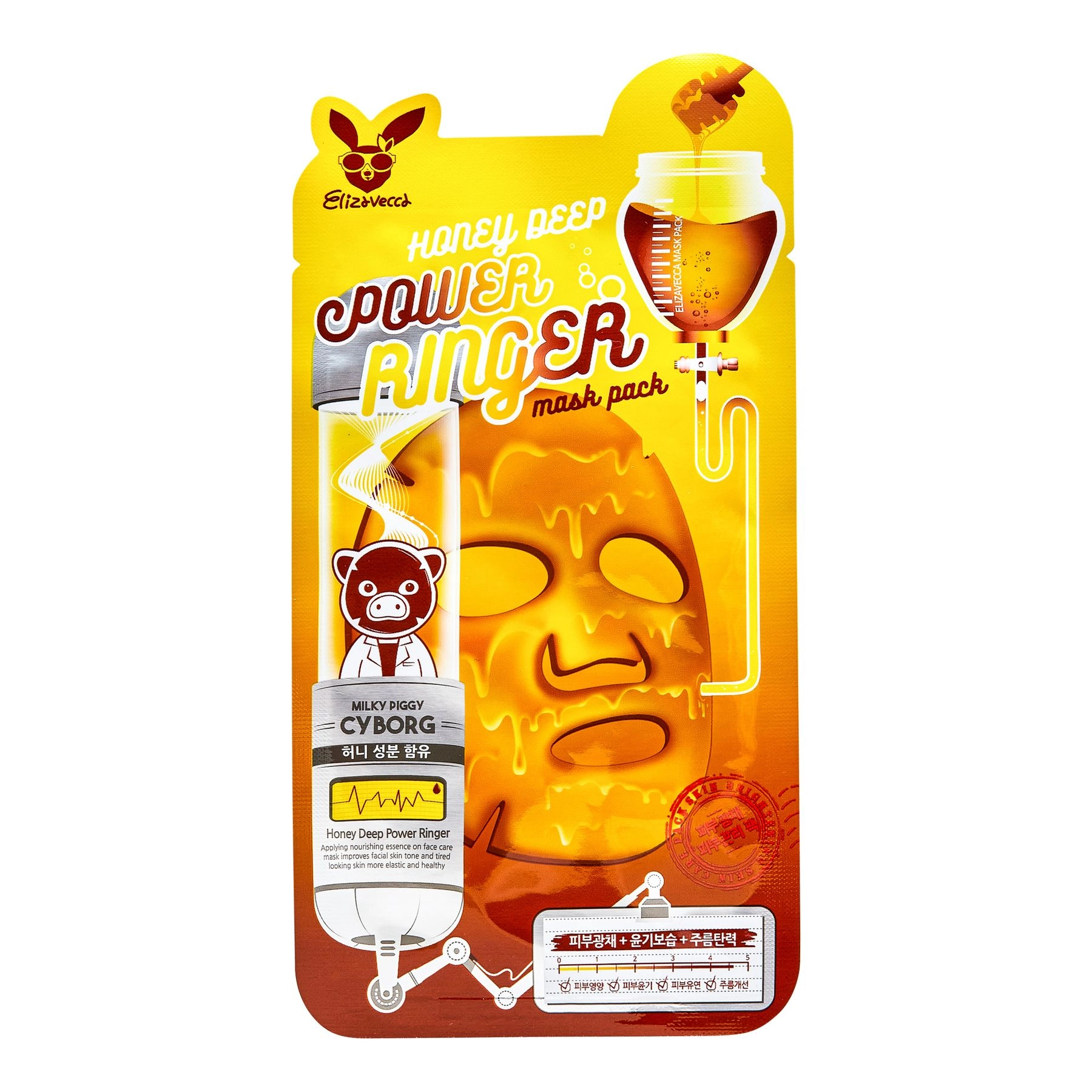 [Elizavecca] НАБОР Тканевая маска для лица МЕД Honey Deep Power Ringer Mask Pack, 10 шт