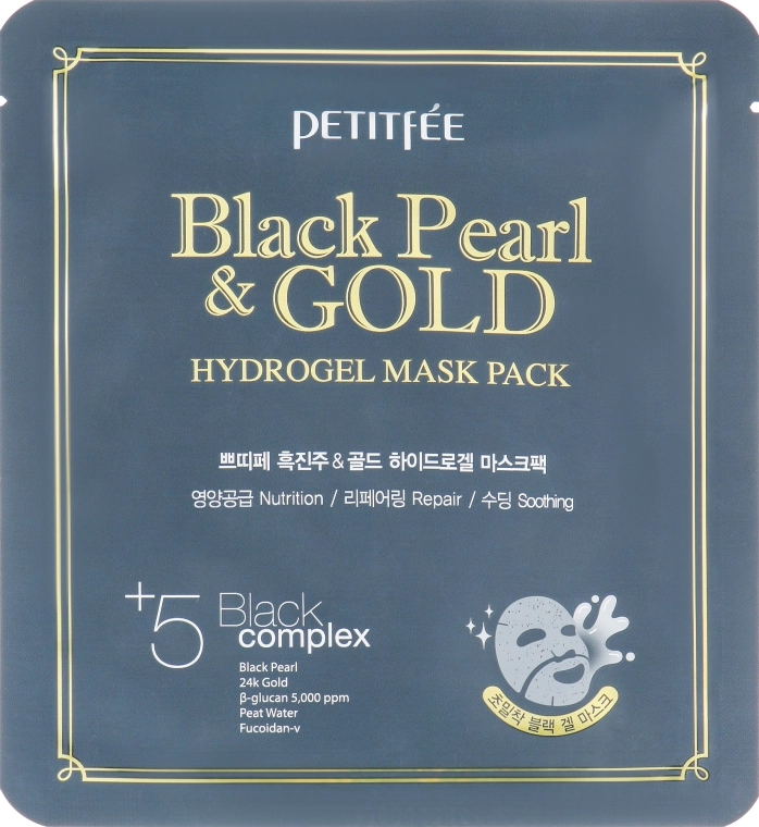[PETITFEE] НАБОР Гидрогелевая маска для лица ЖЕМЧУГ/ЗОЛОТО Black Pearl & Gold Hydrogel Mask Pack, 5 шт