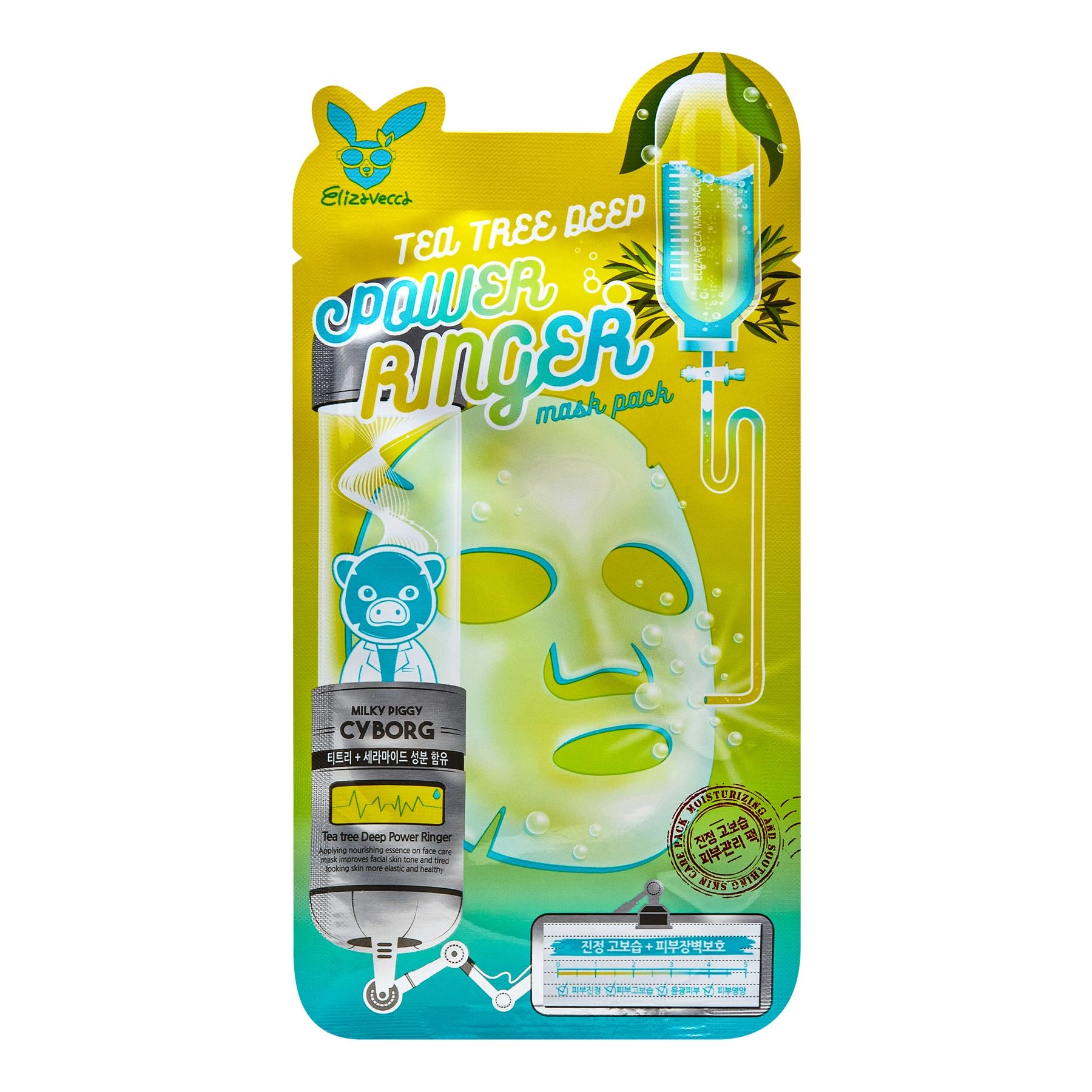 [Elizavecca] НАБОР Тканевая маска для лица ЧАЙНОЕ ДЕРЕВО Tea Tree Deep Power Ringer Mask Pack, 10 шт