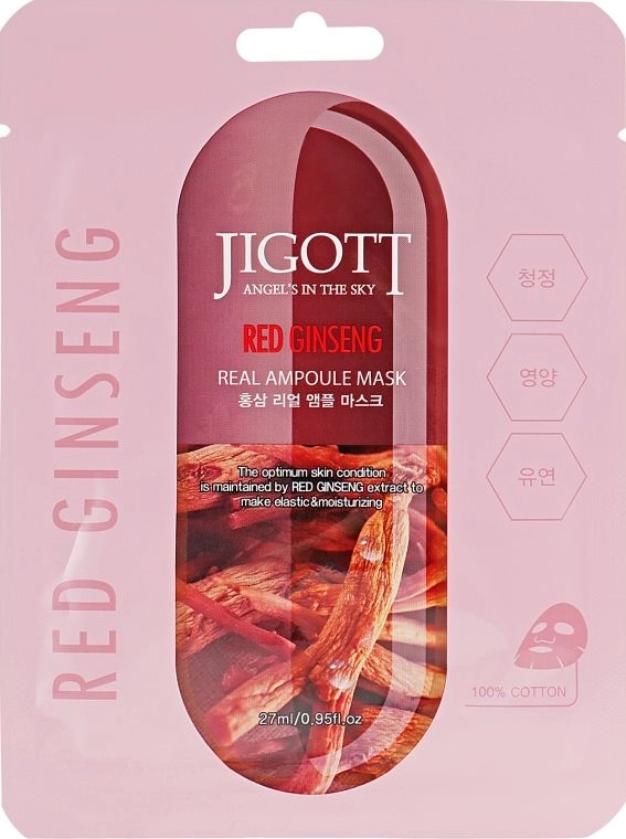 [JIGOTT] НАБОР Тканевая маска для лица ЖЕНЬШЕНЬ RED GINSENG Real Ampoule Mask, 10 шт*27 мл БК