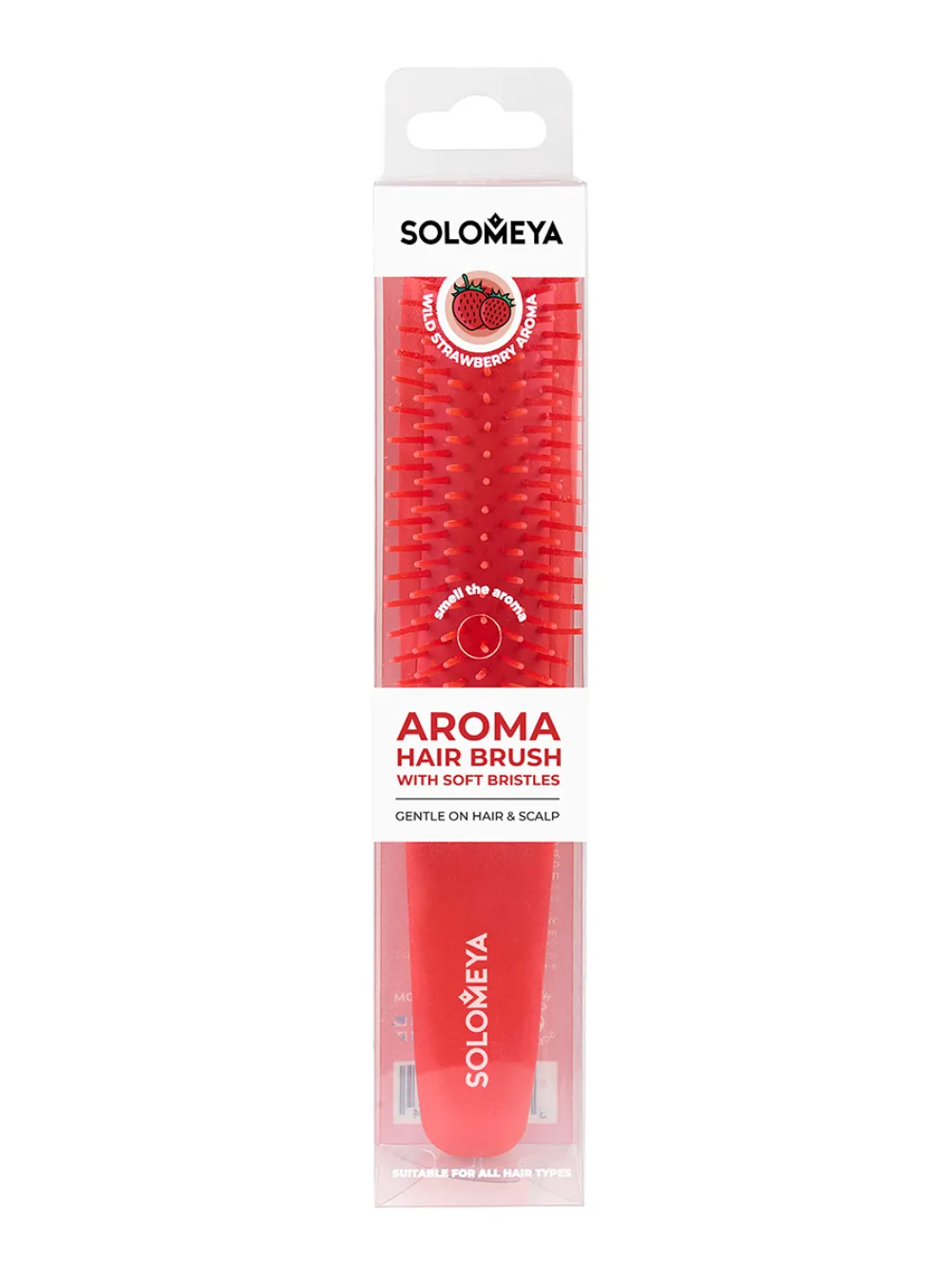[SOLOMEYA] Арома-расческа для волос с мягкими зубьями с ароматом Земляники Aroma Hair Brush with Soft bristles Wild strawberry,  1 шт